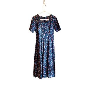 Vintage rare 80s fit and flare midi women Christmas cottage core dress. Size s